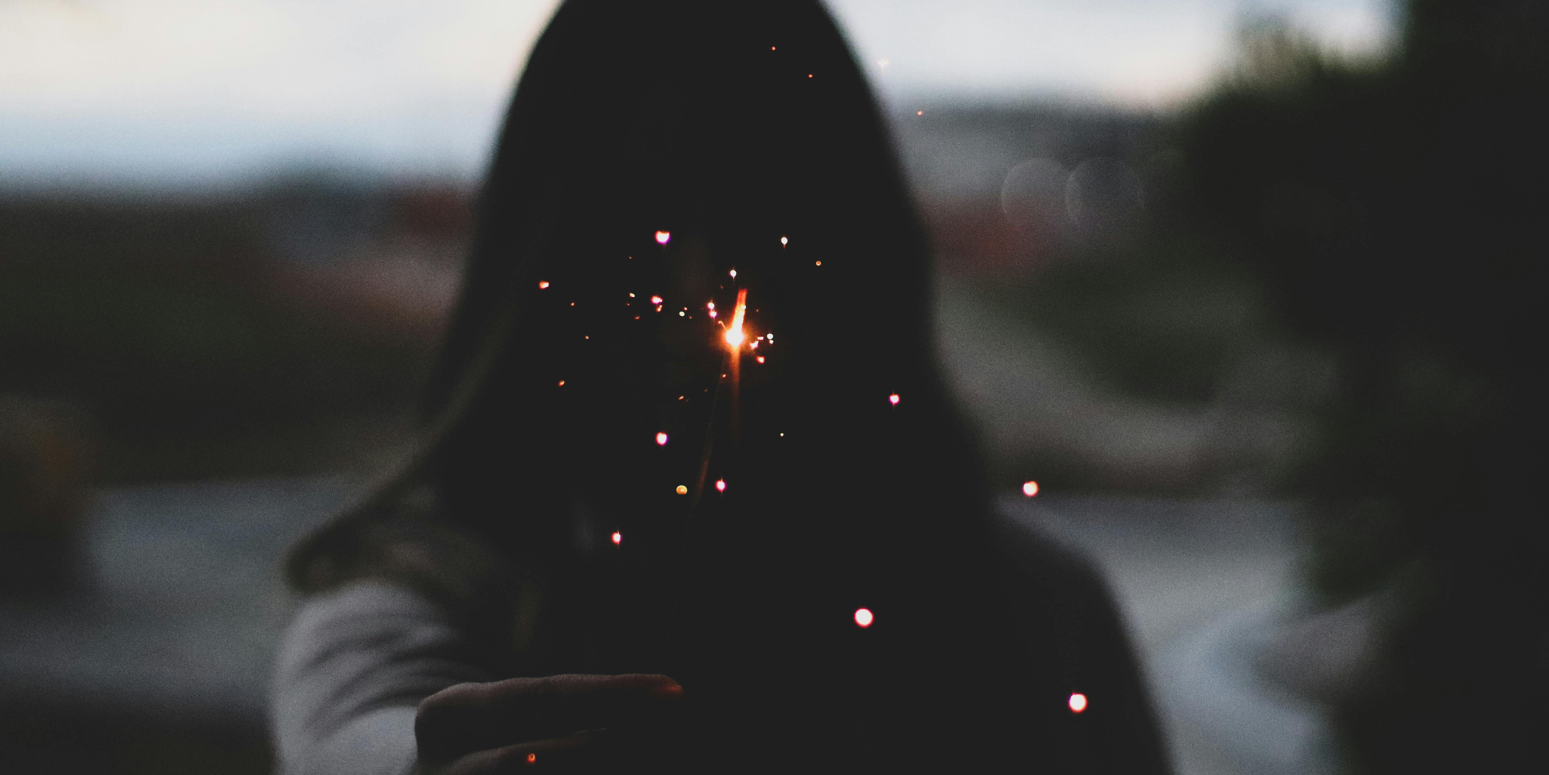 A close-up sparks flying